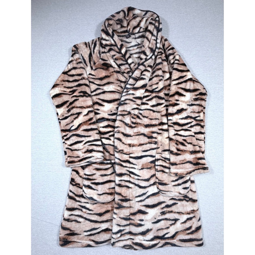Victoria's Secret Tiger Print Plush Fleece Hood Robe Tan Y2K XS/S Lounge Sleep